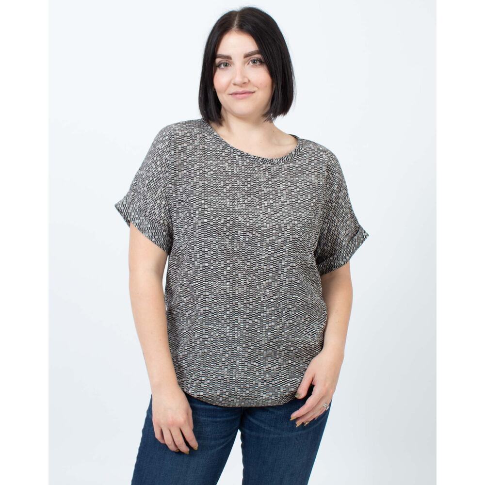 Vince Multicolor 100% Silk Geometric Print Short Sleeve Blouse Women's Large